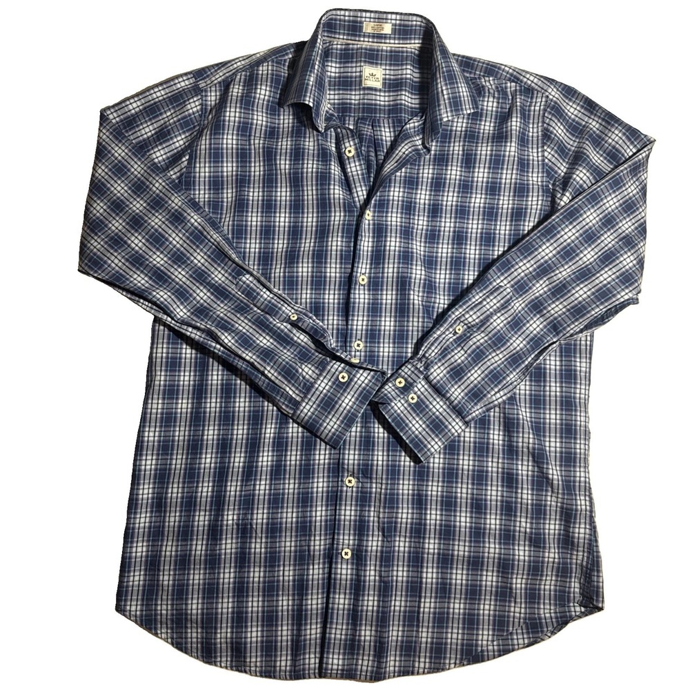 Peter Millar Mens Cotton Long Sleeve Button Down Check Shirt Blue Red Brown L